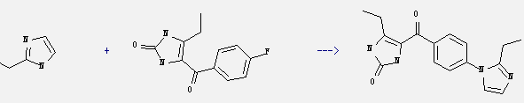 1H-Imidazole,2-ethyl- can react with 4-ethyl-5-(4-fluoro-benzoyl)-1,3-dihydro-imidazol-2-one to get 4-ethyl-5-[4-(2-ethyl-imidazol-1-yl)-benzoyl]-1,3-dihydro-imidazol-2-one.
